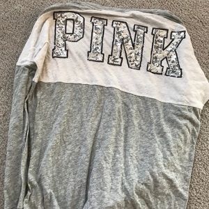 Pink long sleeve v neck shirt